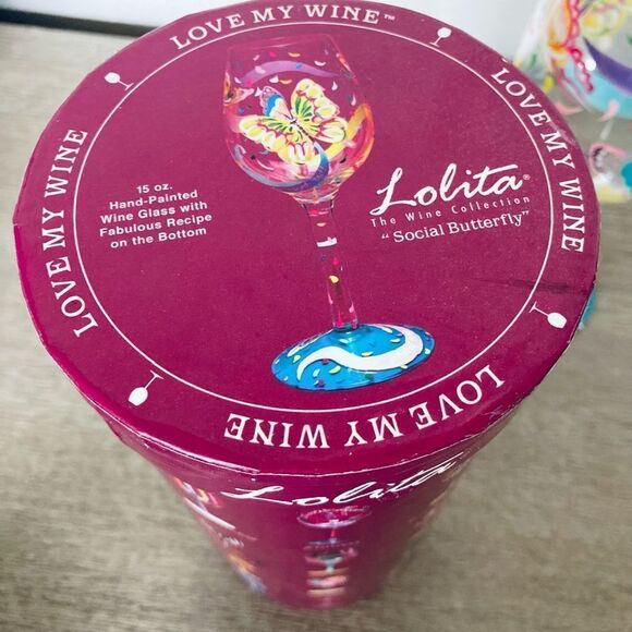 Lolita Social Butterfly Hand Painted Wine Glass - Picture 5 of 7